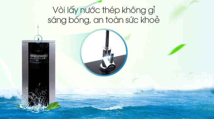 Máy lọc nước R.O Hydrogen Kangaroo VTU KG100HA 9 lõi sở hữu vòi lấy nước thép không gỉ sáng bóng, an toàn và dễ vệ sinh